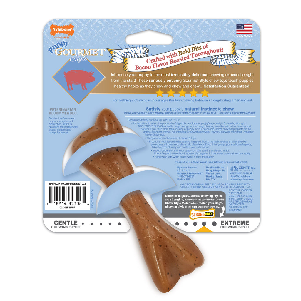 Nylabone Gourmet Style Strong Femur Puppy Chew Toy Bacon, 1ea/SMall/Regular  Up To 25 Ibs. 1 ct
