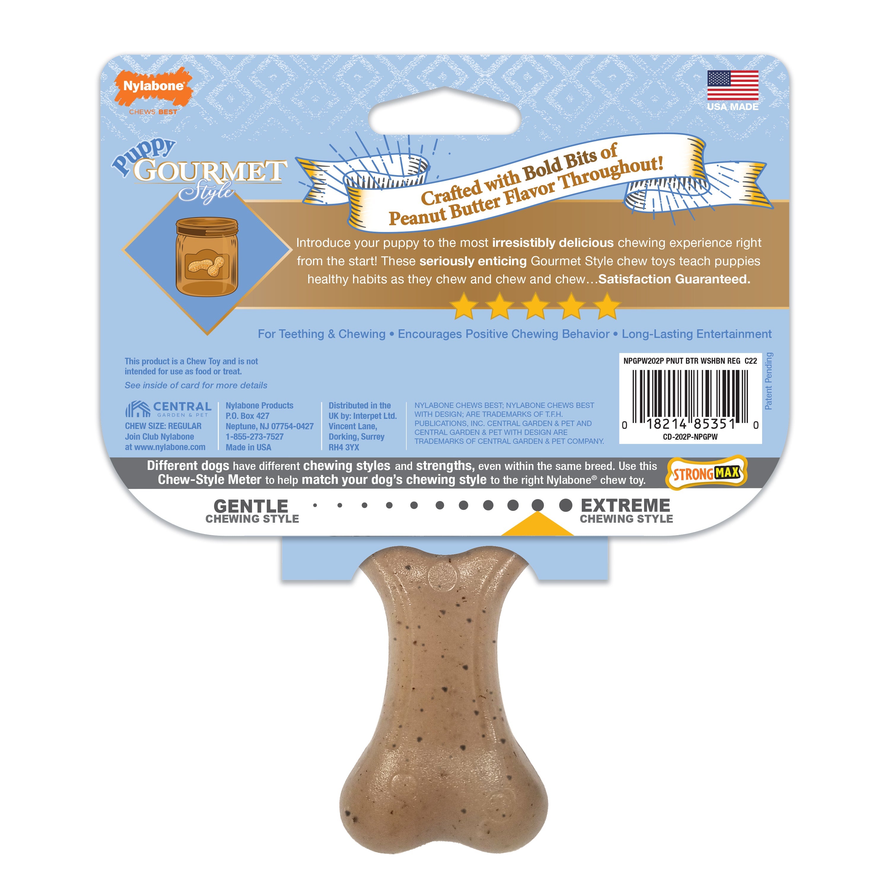 Nylabone Gourmet Style Strong Wishbone Puppy Chew Toy Peanut Butter, 1ea/SMall/Regular  Up To 25 Ibs. 1 ct