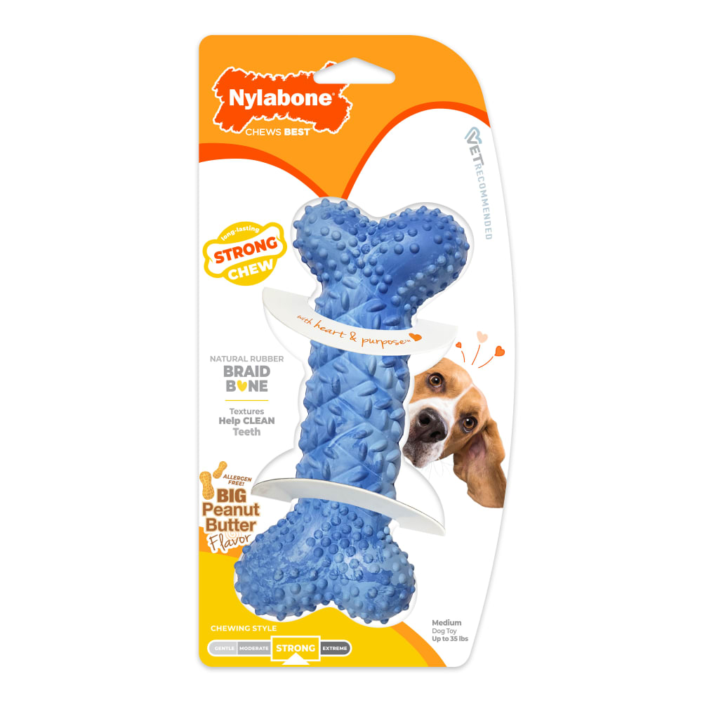 Strong Chew Rubber Braid Bone Chew Toy Medium/Wolf - Up to 35 lbs.