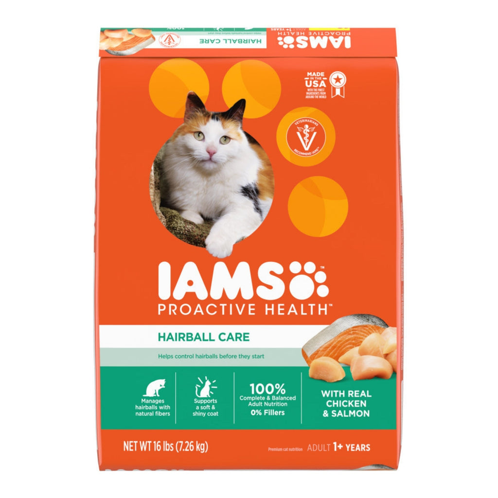 IAMS Proactive Health Hairball Care Adult Dry Cat Food Chicken & Salmon 16lb