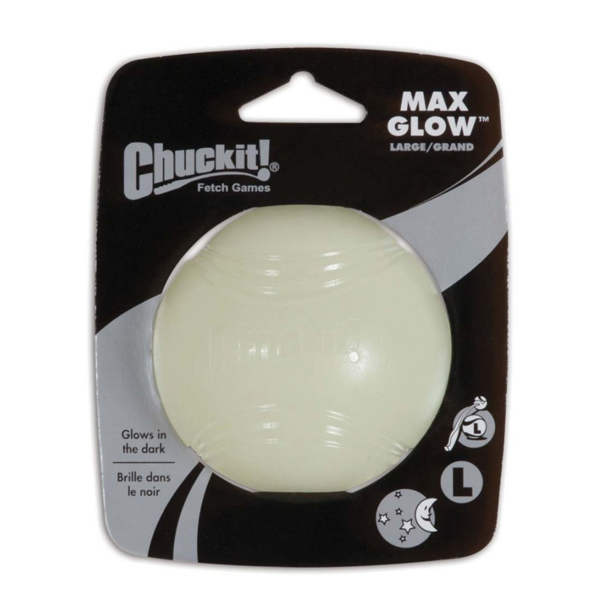 Chuckit! Max Glow Ball Dog Toy White LG