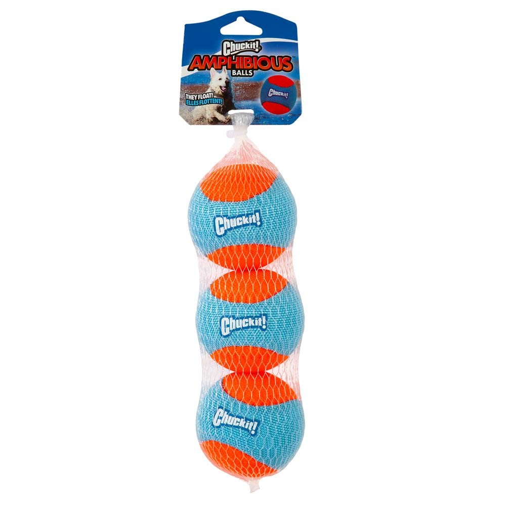 Chuckit! Amphibious Balls Dog Toy Blue/Orange 3 pk, Medium