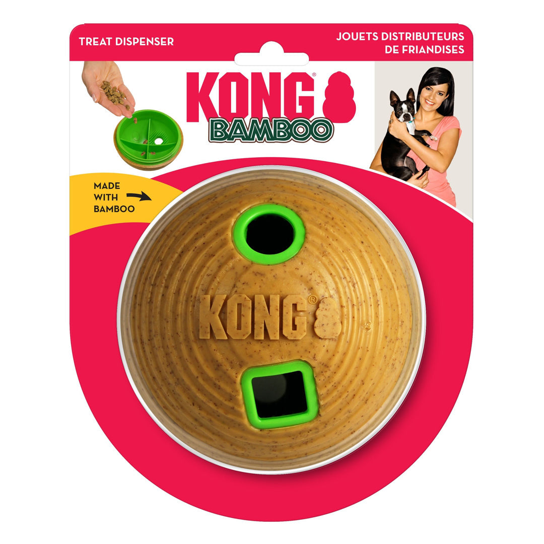 KONG Bamboo Treat Dispenser Ball Dog Toy Tan MD 4.75in