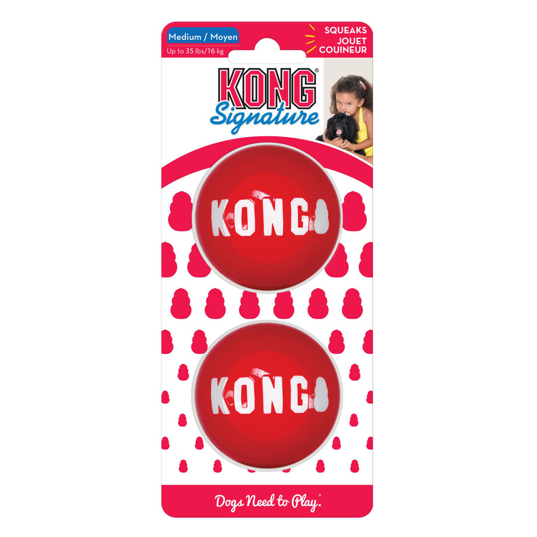 KONG Signature Ball Dog Toy Red 2pk MD