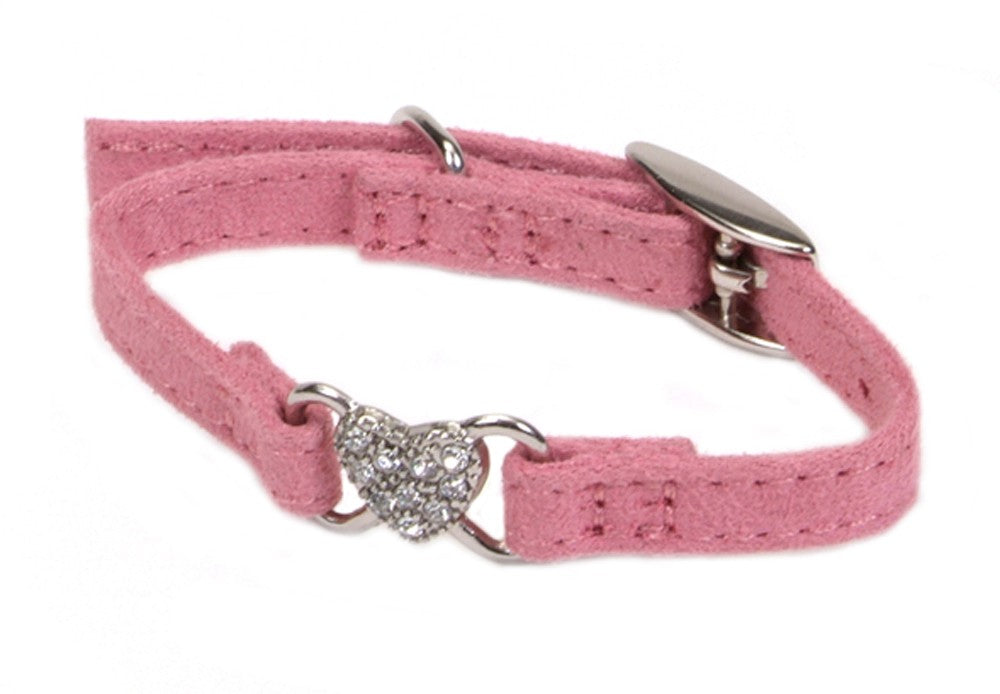 Coastal Li'l Pals Suede Jeweled Pink Dog Collar 5/16 x 8