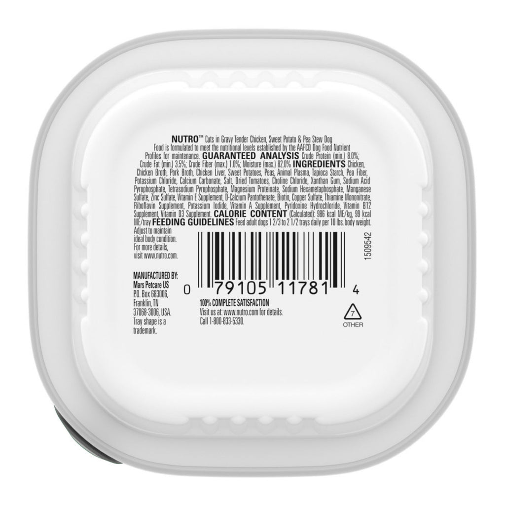 Nutro Products Grain Free Cuts in Gravy Adult Wet Dog Food Tender Chicken, Sweet Potato & Pea Stew 3.5oz 24pk
