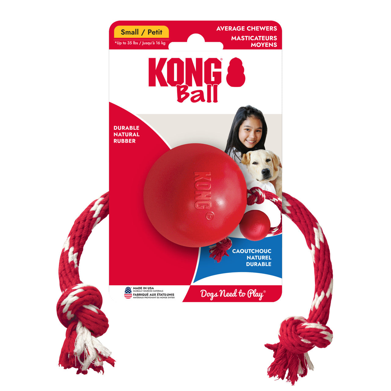 KONG Ball w/Rope Small Up to 20 lbs