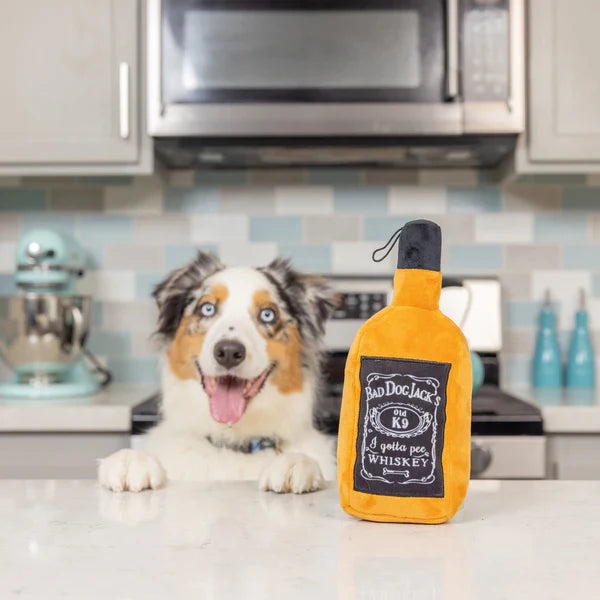 H&K Power Plush Dog Bad Dog Jack's Whisky Small Squeak Crinkle