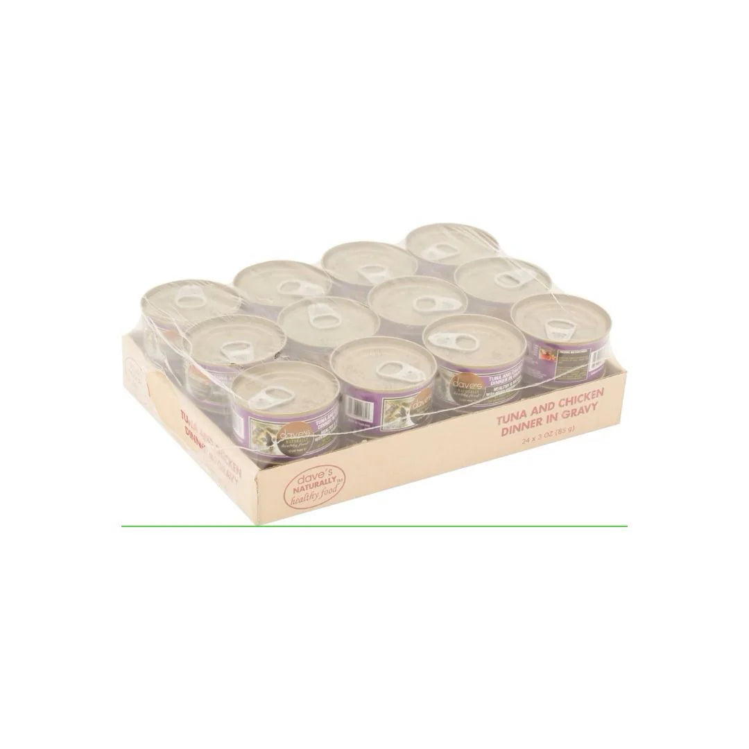 Daves Naturally Healthy Cat Food Tuna and Chicken Dinner In Gravy 3Oz (Case of 24)