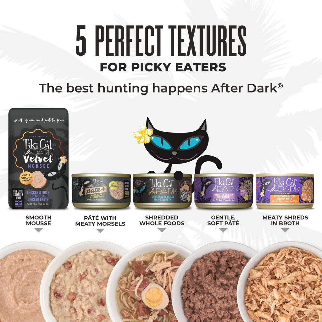 Tiki Pet Cat After Dark Shreds Rabbit & Chicken Liver 3oz. (Case of 12)
