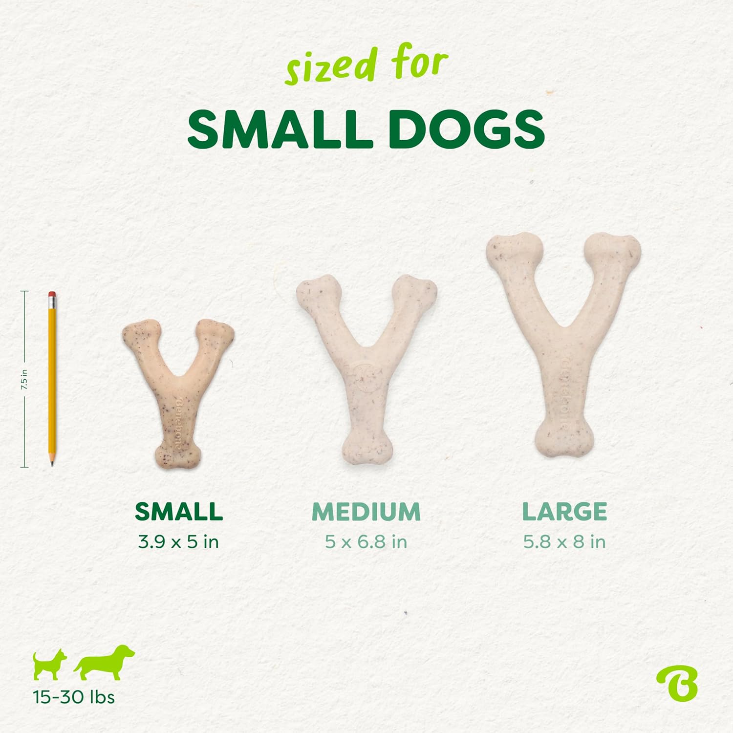 Benebone Green Plant-Based Real Bacon Wishbone Dog Chew Toy for Small Dogs Dog Bones for Moderate Chewers Made in USA