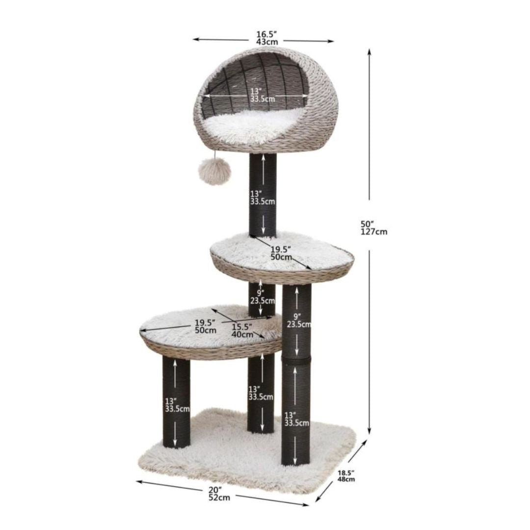 PetPals Tundra 3-Level Cat Tree Ivory 50 in