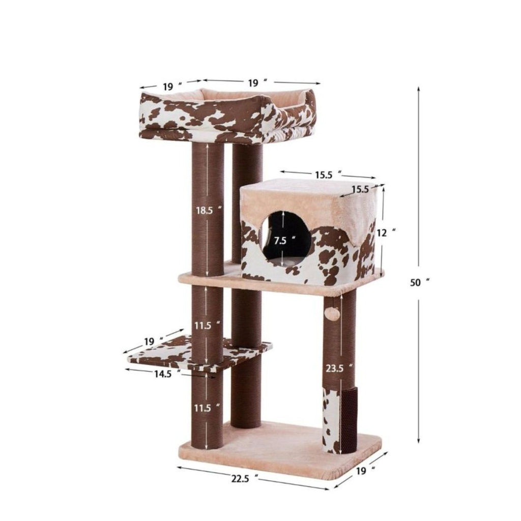 PetPals Cowboy Cat Tree Brown Cow Print 50 in, XL