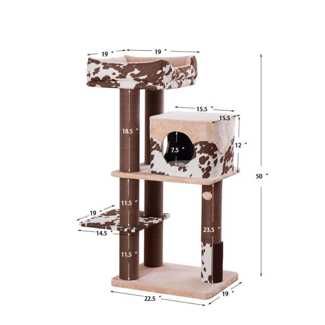 PetPals Cowboy Cat Tree Brown Cow Print 50 in, XL