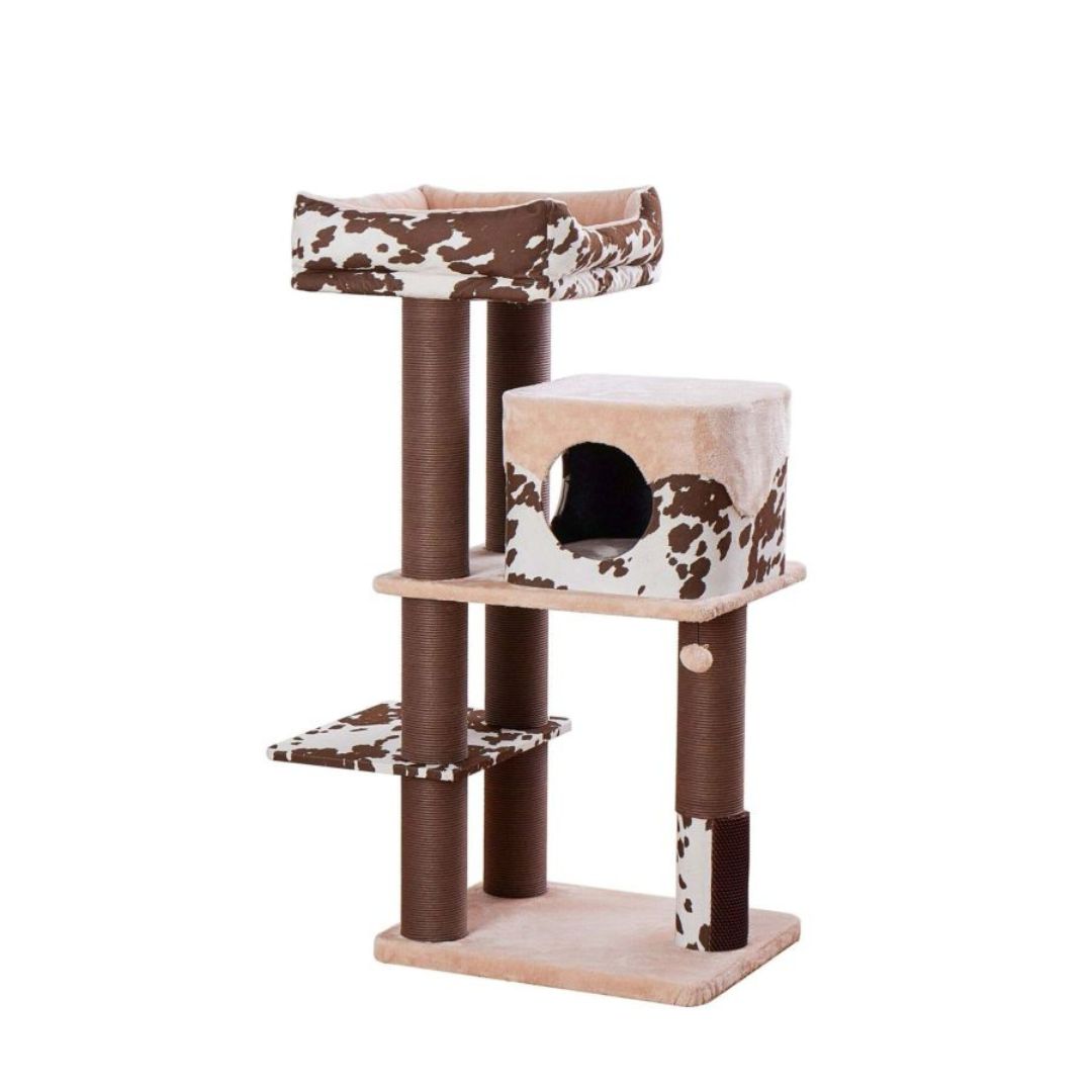 PetPals Cowboy Cat Tree Brown Cow Print 50 in, XL