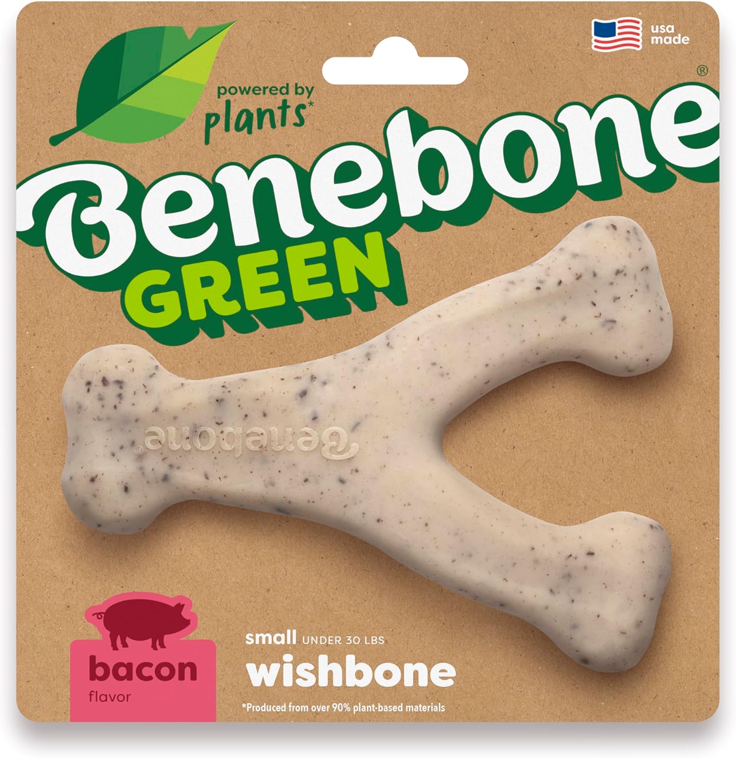 Benebone Green Plant-Based Real Bacon Wishbone Dog Chew Toy for Small Dogs Dog Bones for Moderate Chewers Made in USA