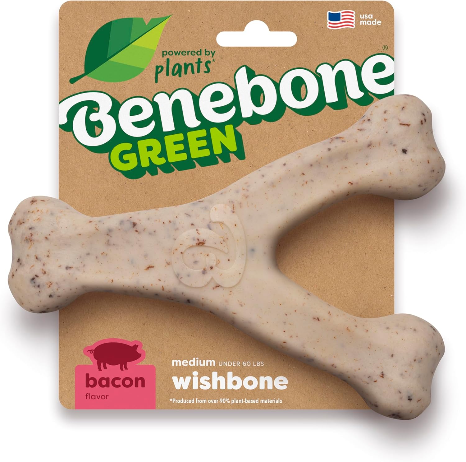 Benebone Green Plant-Based Real Bacon Wishbone Dog Chew Toy for Medium Dogs Dog Bones for Moderate Chewers Made in USA