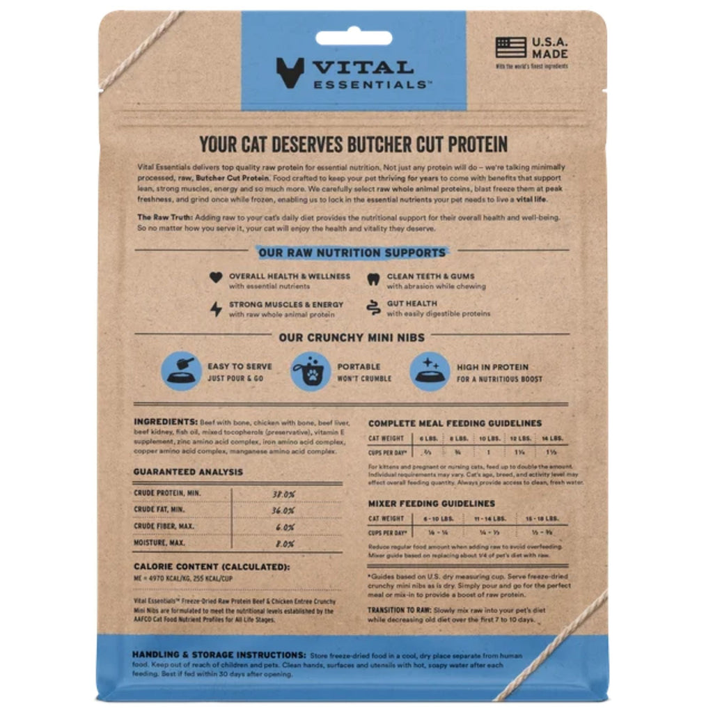 Vital Essentials Cat Freeze Dried Mini Nibs Beef Chicken 8oz.