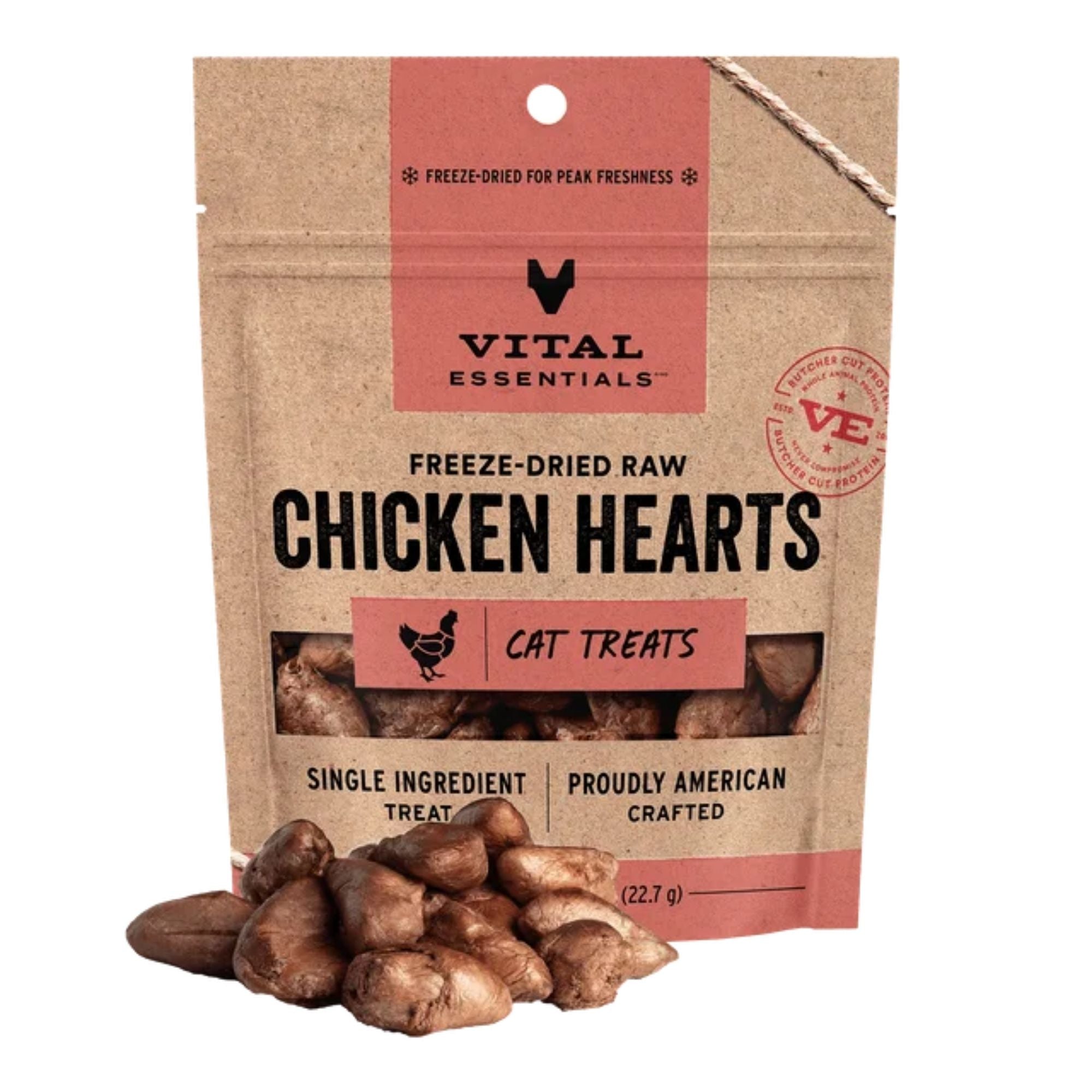 Vital Essentials Cat Freeze-Dried Grain Free Chicken Hearts Treats 0.8oz.