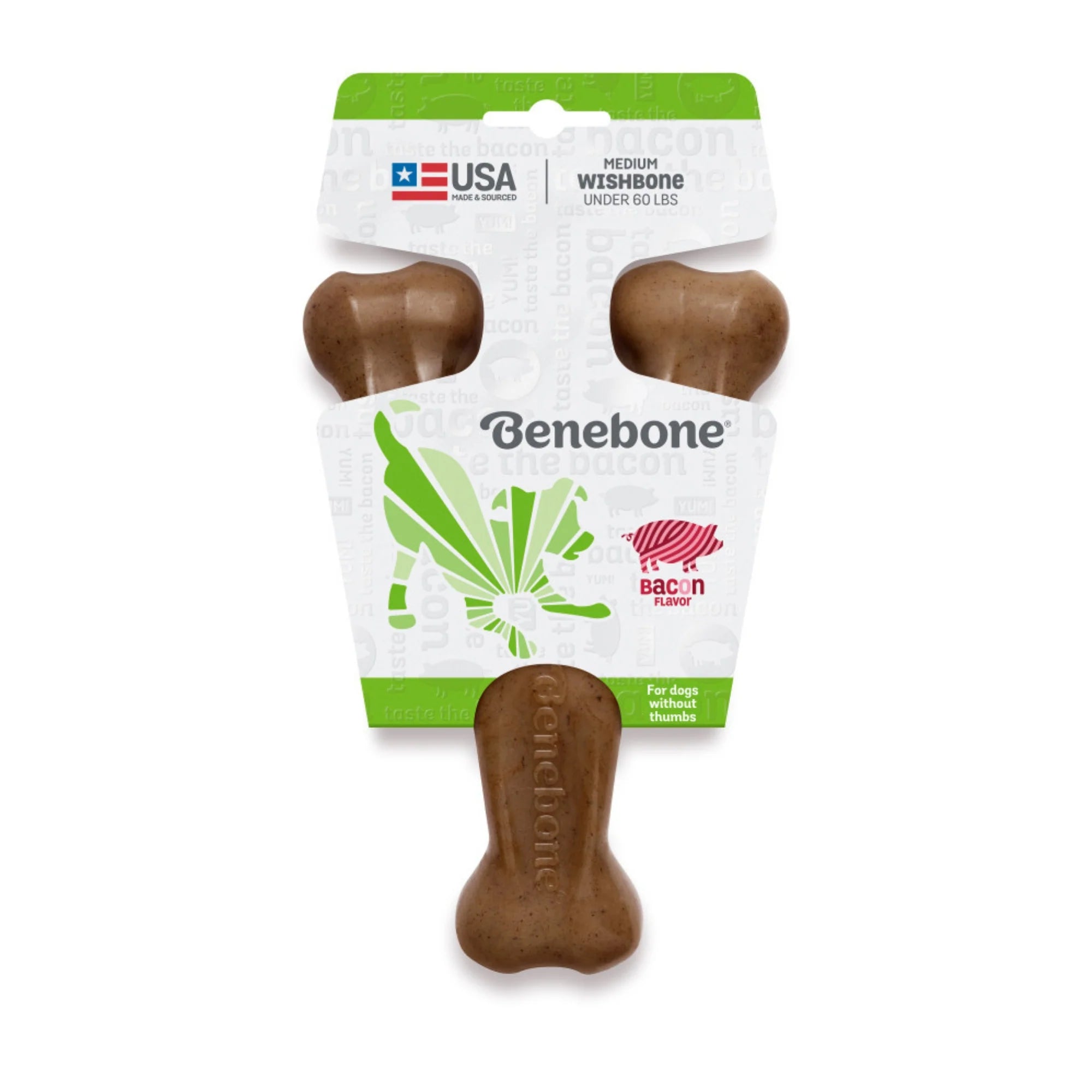 Benebone Wishbone Durable Dog Chew Toy for Aggressive Chewers Real Bacon