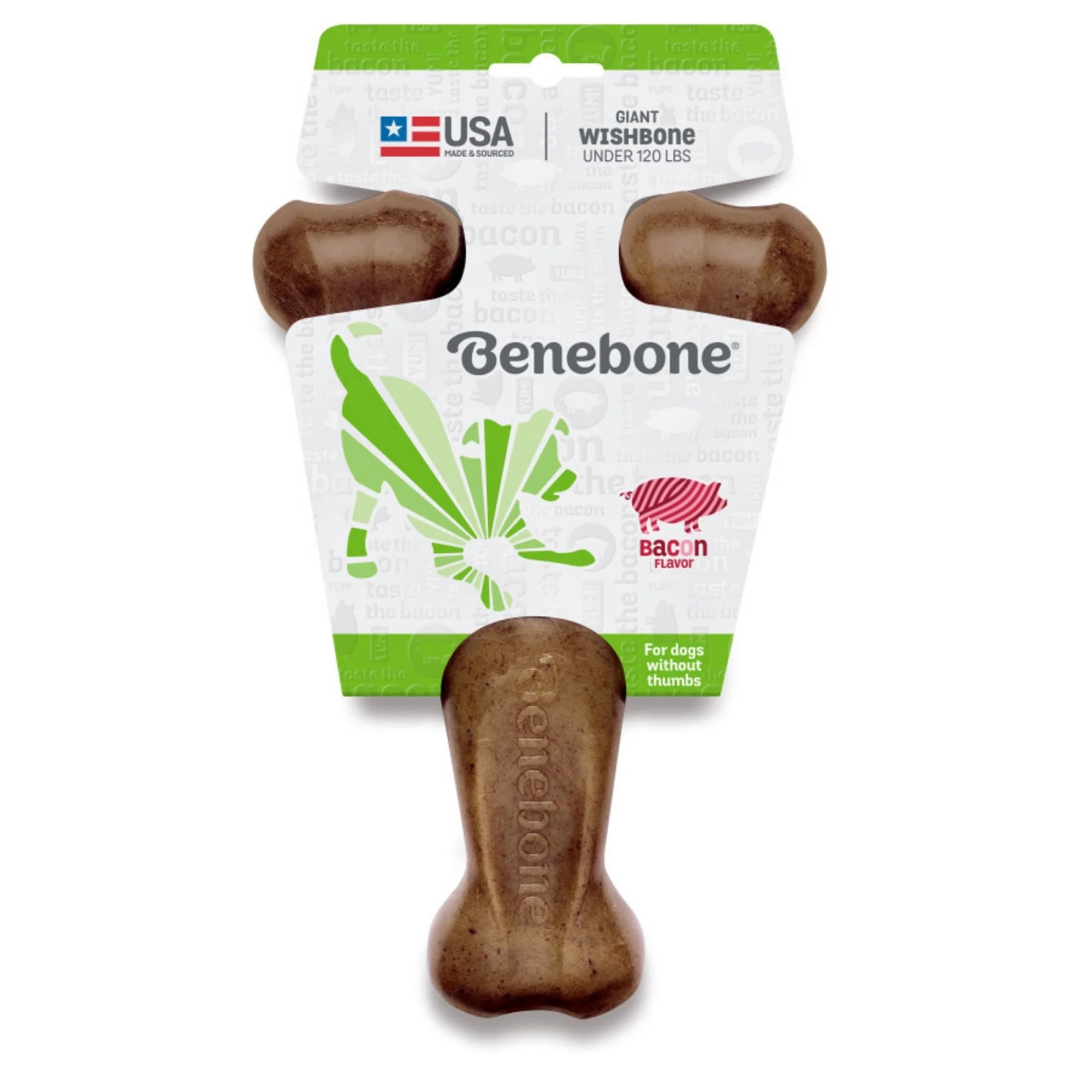 Benebone Wishbone Durable Dog Chew Toy for Aggressive Chewers Real Bacon
