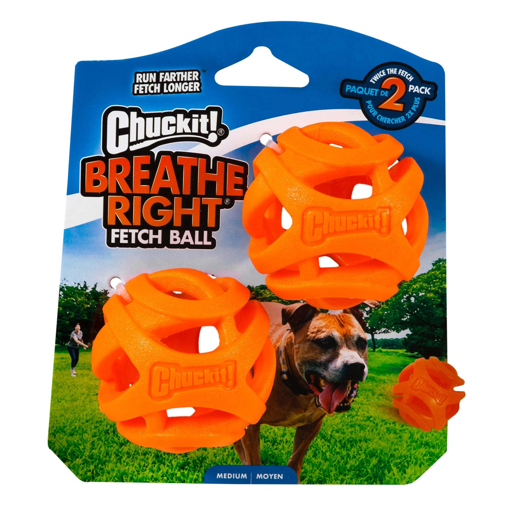 Chuckit! Breathe Right Dog Toy Fetch Ball Orange 2 pk, Medium