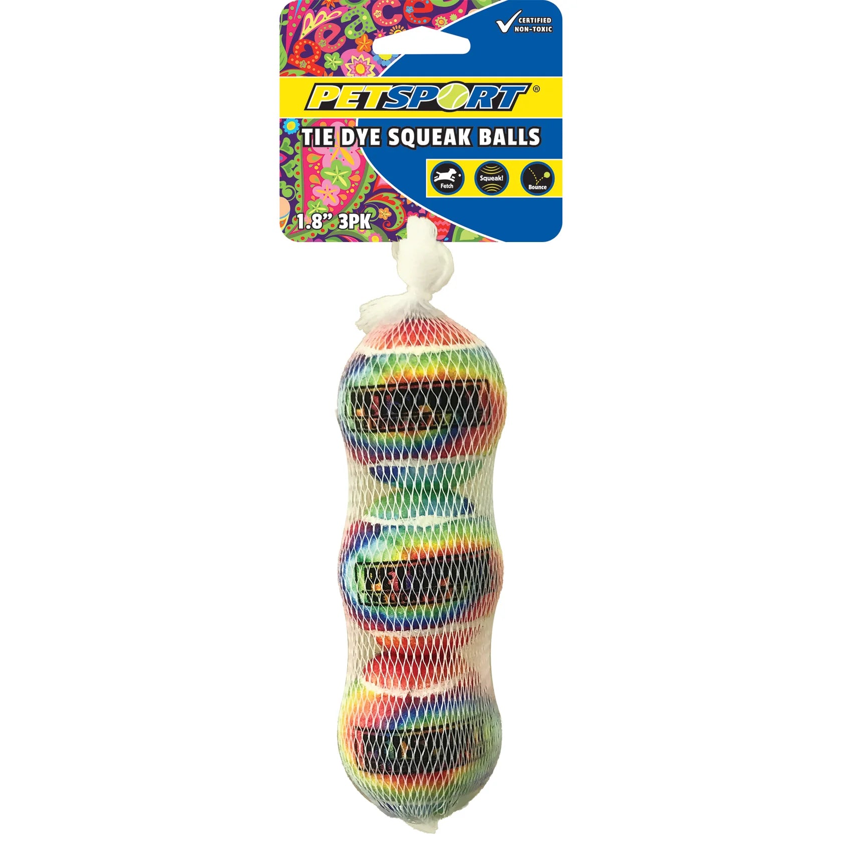 Petsport USA Tie Dye Squeak Ball Dog Toy 1.8 in, 3 pk